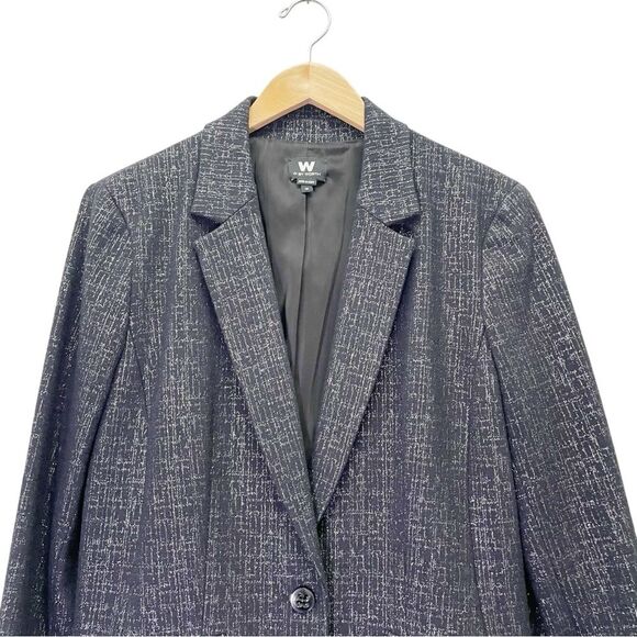 W By Worth Single Button Blazer Black & Silver Tweed Boyfriend Jacket Size 10 - Picture 8 of 13